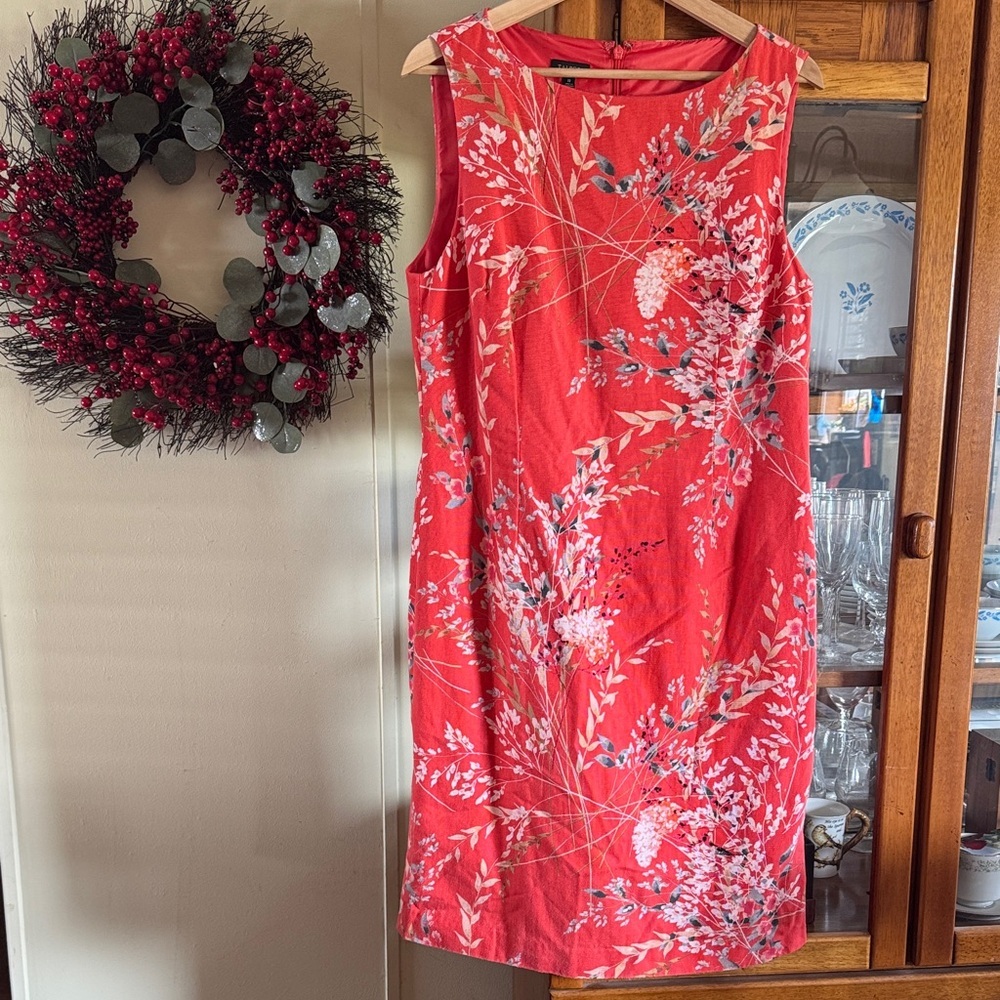 Talbots Coral Floral Midi Dress Size 12